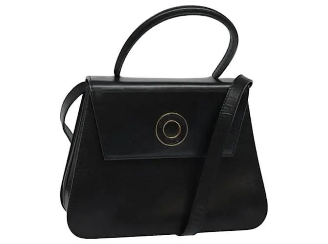 Céline Borsa a mano CELINE in pelle 2 vie nera e oro Auth BD1319 Nero D'oro