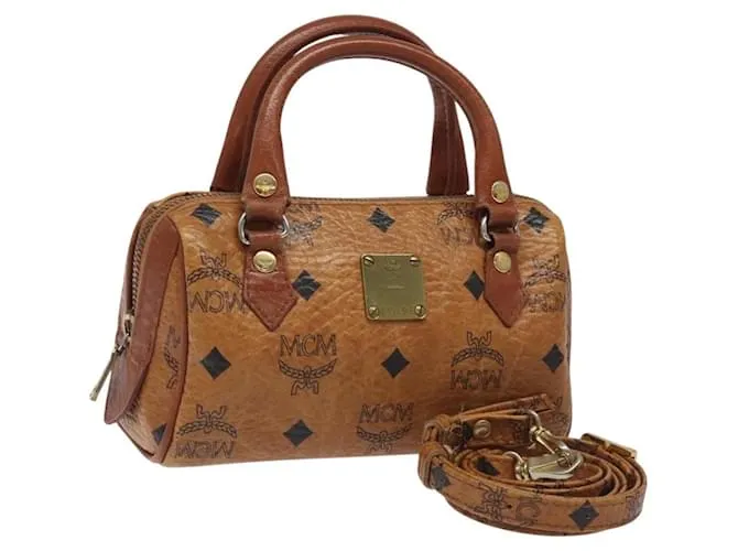 Borsa MCM Vicetos Logogram in pelle PVC 2 vie marrone Auth sw254