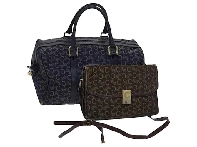 Céline Borsa a spalla CELINE C Sulky Boston Canvas 2Set Marrone Blu Navy Auth EC949