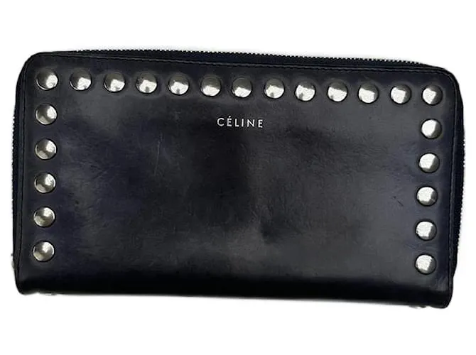 Céline Portafoglio in pelle chiodato vintage Celine Paris nero