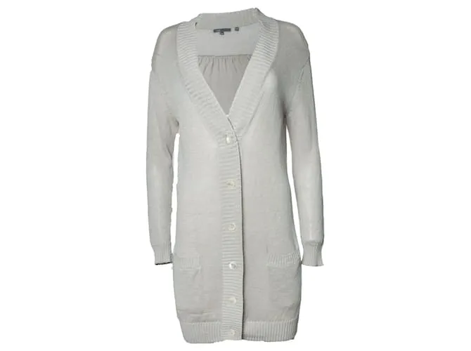 Vince, cardigan lavorato a maglia con tasche in beige