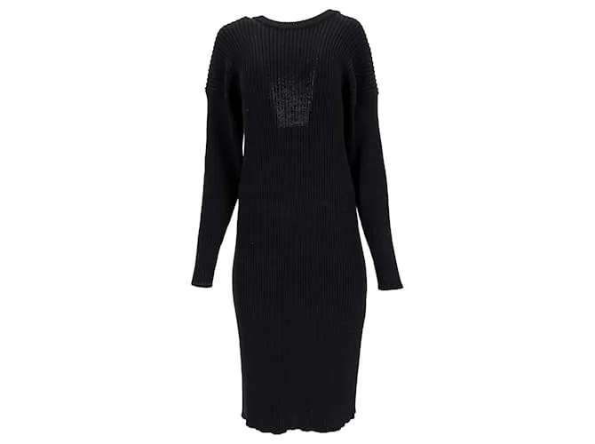 Abito in maglia a lunghezza ginocchio con ritagli in lana nera di Bottega Veneta Nero