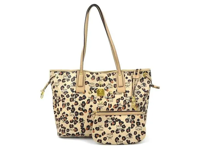 Borsa a spalla in pelle beige MCM