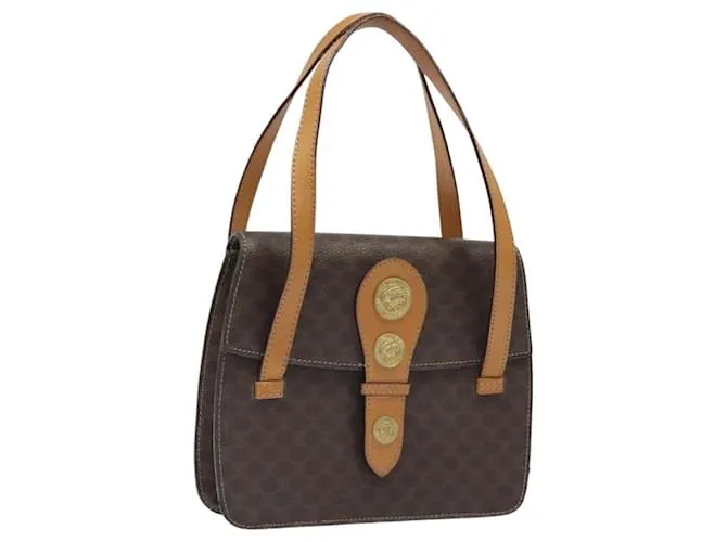 Céline Borsa a spalla in tela Macadam CELINE in pelle PVC marrone oro Auth 116681 D'oro
