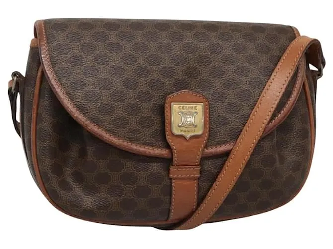 Céline Borsa a spalla in tela Macadam CELINE in pelle PVC marrone oro Auth BD1445 D'oro