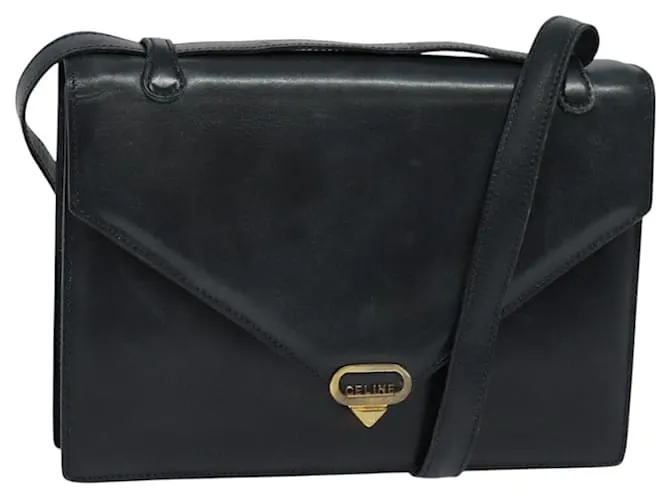 Céline Borsa a Spalla CELINE in Pelle Blu Navy Oro Auth bs24039 D'oro