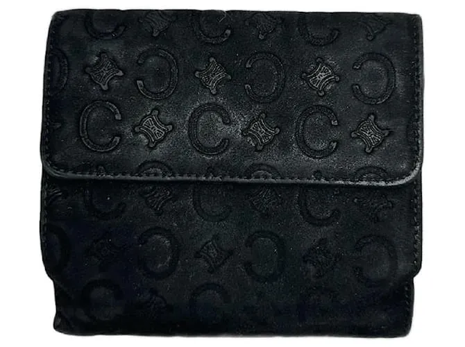 Céline Portafoglio in pelle di velluto Monogram Macadam vintage Celine nero