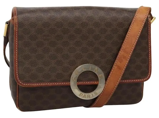 Céline Borsa a spalla in tela Macadam CELINE in pelle PVC marrone oro Auth 116805 D'oro