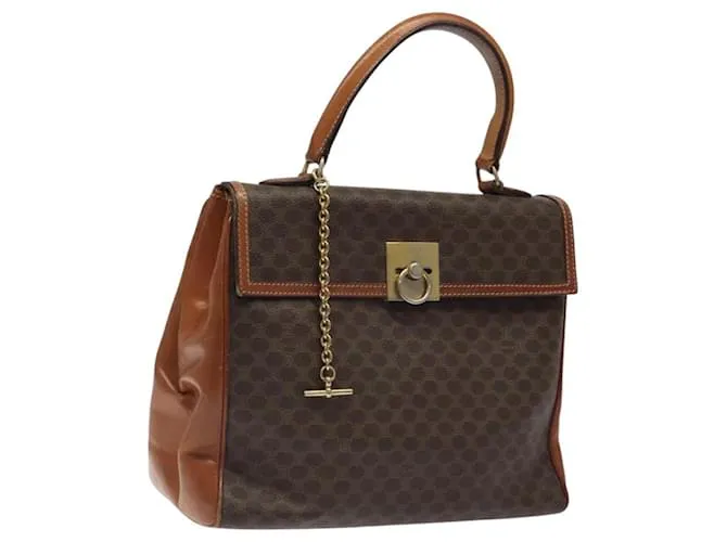 Céline Borsa a mano in tela Macadam CELINE in pelle PVC marrone oro Auth MY371 D'oro