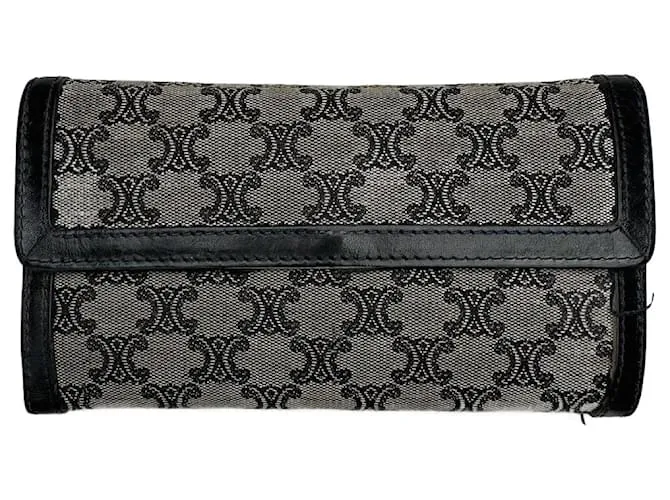Céline Portafoglio vintage in tela e pelle monogramma Celine Paris Nero