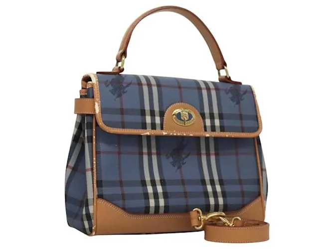 Autre Marque Borsa a mano Burberrys Nova Check in pelle PVC 2 vie blu Auth th5802