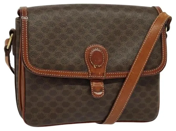 Céline Borsa a spalla in tela Macadam CELINE in pelle PVC marrone oro Auth 116597 D'oro