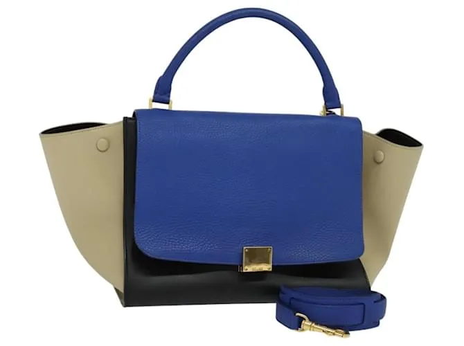 Céline Borsa a mano Trapeze in pelle blu e oro Auth BA990 D'oro