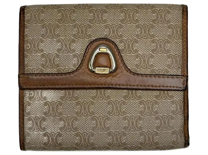 Céline Portafoglio in pelle monogramma vintage Celine Paris beige marrone