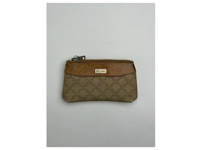 Céline Custodia in pelle vintage Celine Paris / Porta carte beige