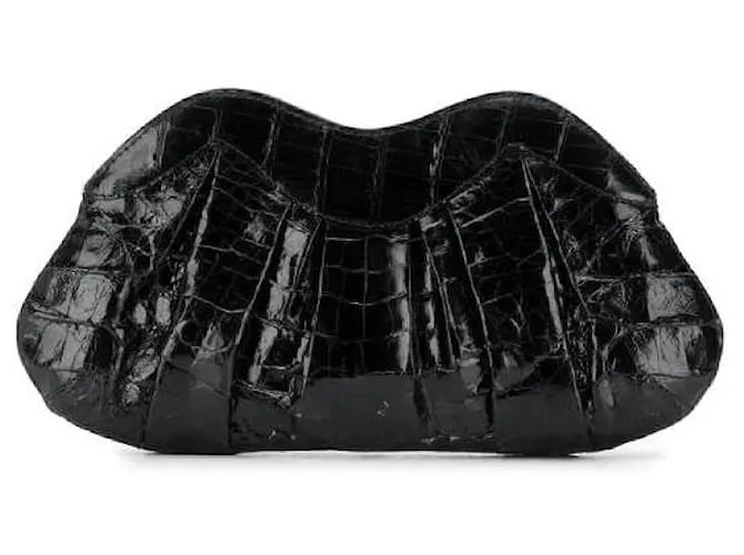 Autre Marque A.N.G.E.L.O. Vintage Cult Clutch in Coccodrillo Nero - Anni 2000