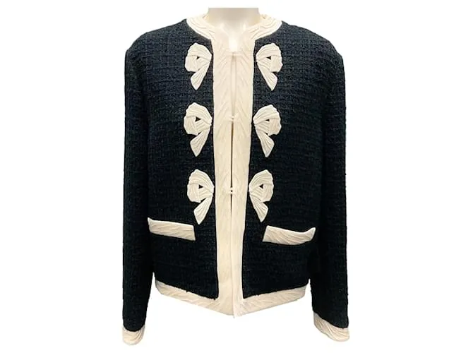 Giacca in tweed con dettaglio a fiocco Valentino Nero / Blu Marino / Avorio 2021