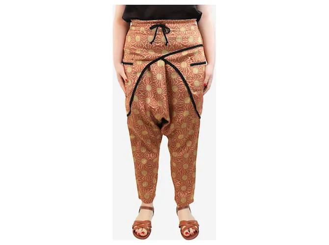 Dries Van Noten Pantaloni jacquard rossi e dorati - taglia UK 12 Rosso