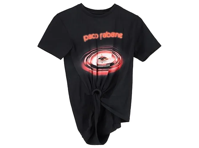 T-shirt nera in cotone con arricciature Paco Rabanne Nero