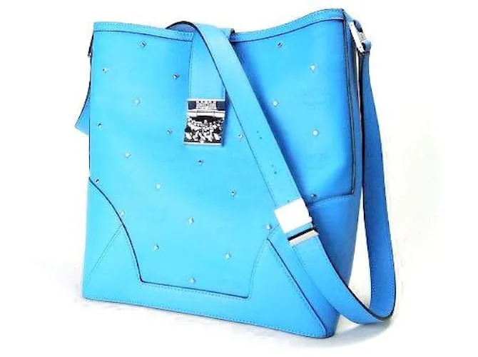 Borsa a spalla in nylon/pelle MCM MWS5SCA02LW001 Blu