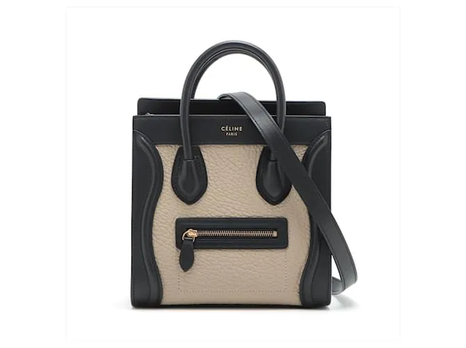 Luggage Céline Borsa tote in pelle nano nera e beige Multicolore