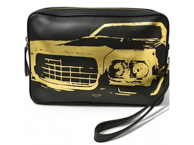 Céline Pochette in pelle nera Celine con stampa Mustang Nero