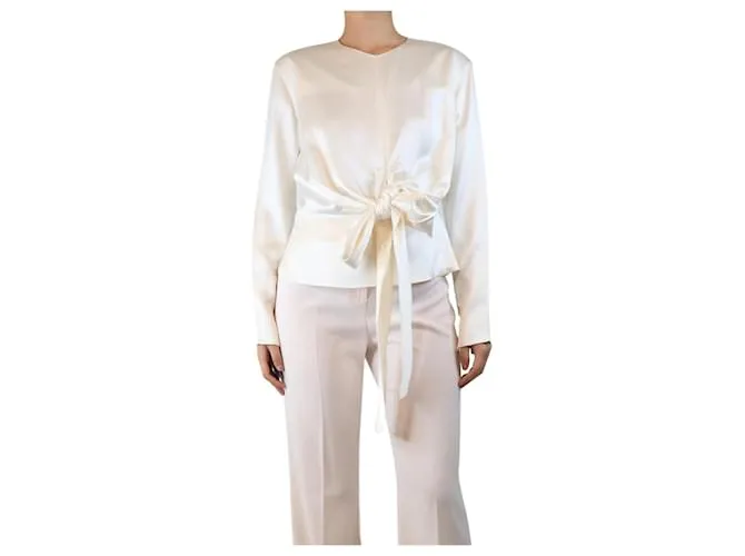 Céline Blusa in seta crema con nodo - taglia UK 12 Crudo