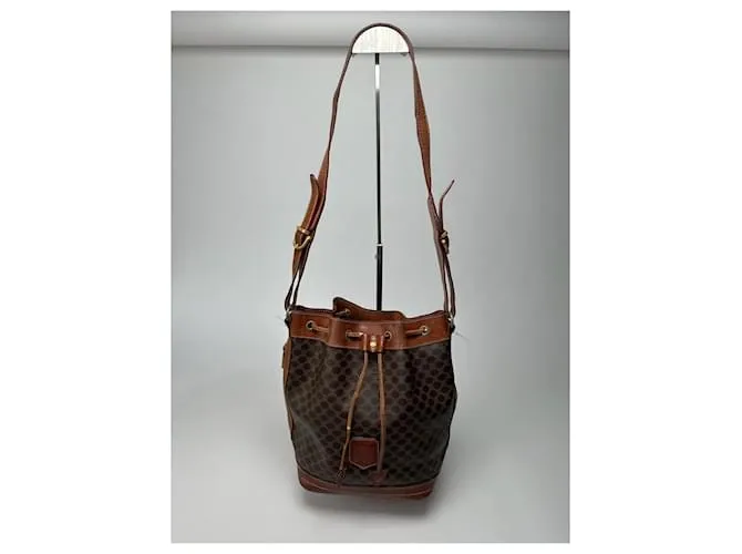 Céline Borsa a secchiello in pelle monogramma vintage Celine Paris marrone