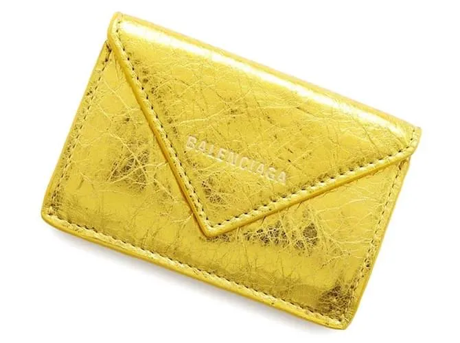 Portafoglio mini in carta a tre pieghe Balenciaga D'oro Giallo