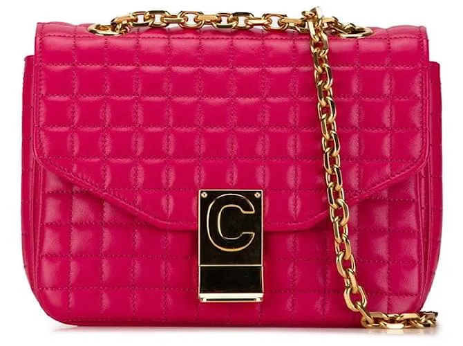 Céline Borsa a spalla Celine Small C in pelle di vitello trapuntata rosa e oro