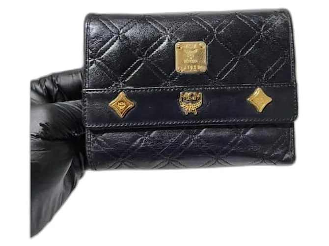 Portafoglio Vintage in Pelle Trapuntata Stampato MCM Nero