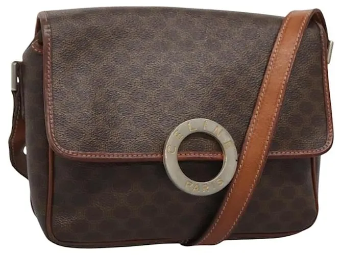 Céline Borsa a spalla in tela Macadam CELINE in pelle PVC marrone Auth 117431