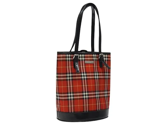 Autre Marque Borsa a mano in tela Burberrys Nova Check Blue Label Rossa Argento Auth 118022 Rosso