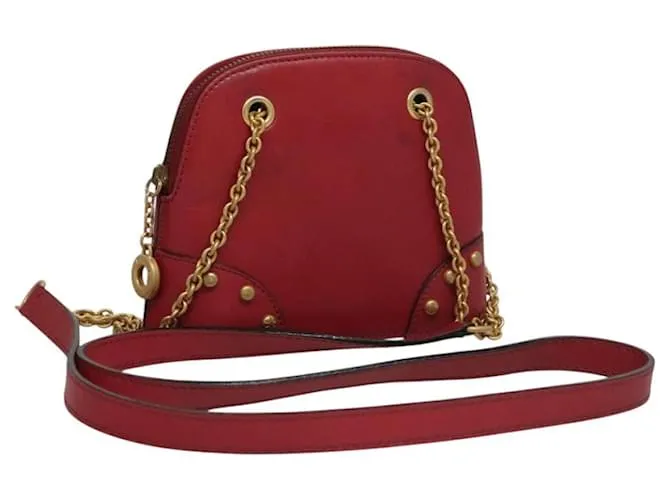 Céline Borsa a spalla con catena CELINE in pelle rossa e oro Auth 118372 Rosso D'oro