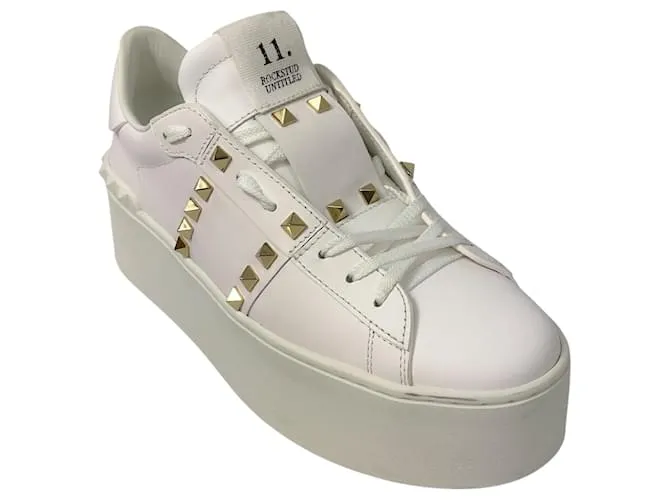 Sneakers in pelle Valentino White Rockstud Untitled con piattaforma Bianco