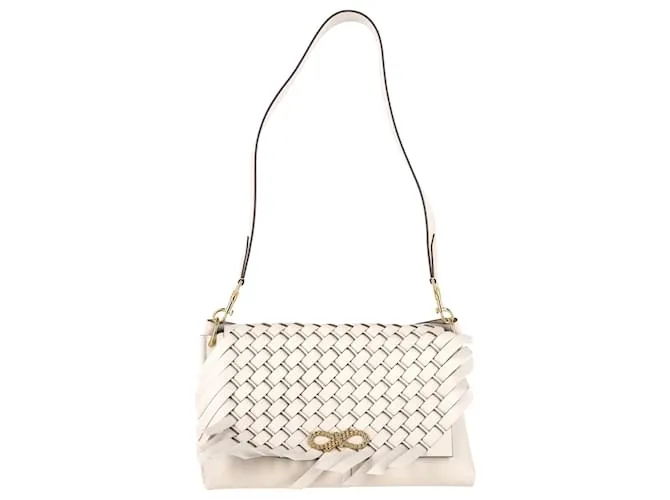 Borsa a spalla intrecciata Anya Hindmarch in pelle bianca Bianco Crudo