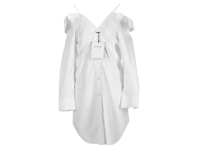 Mini abito camicia con spalle scoperte Alexander Wang.T in cotone bianco Crudo