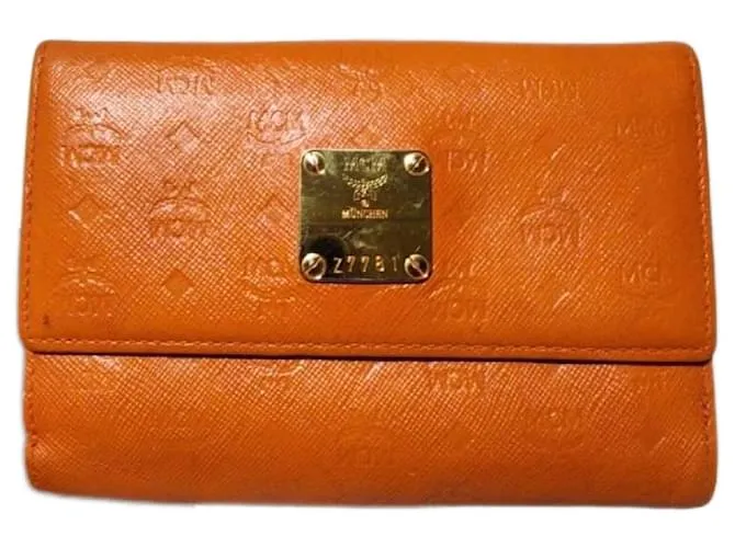 Portafoglio in pelle goffrata MCM arancione