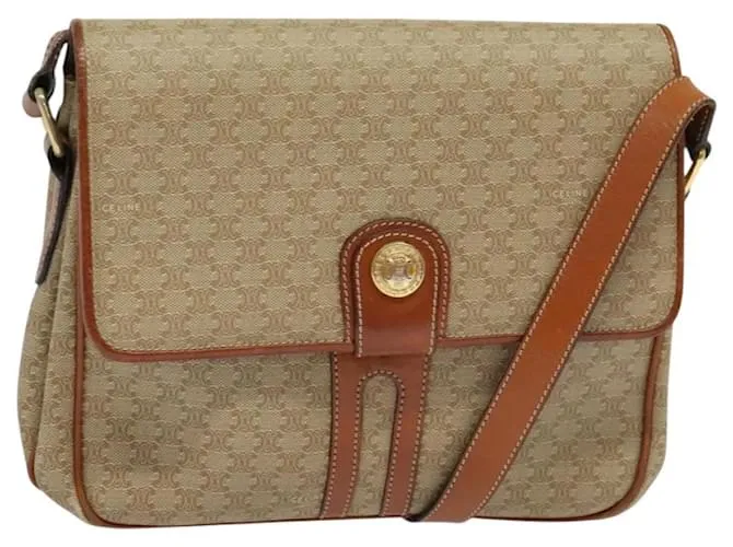 Céline Borsa a spalla in tela Macadam CELINE PVC beige oro Auth 118350 D'oro