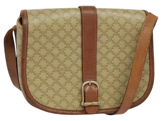 Céline Borsa a spalla in tela Macadam CELINE PVC beige oro Auth 118209 D'oro