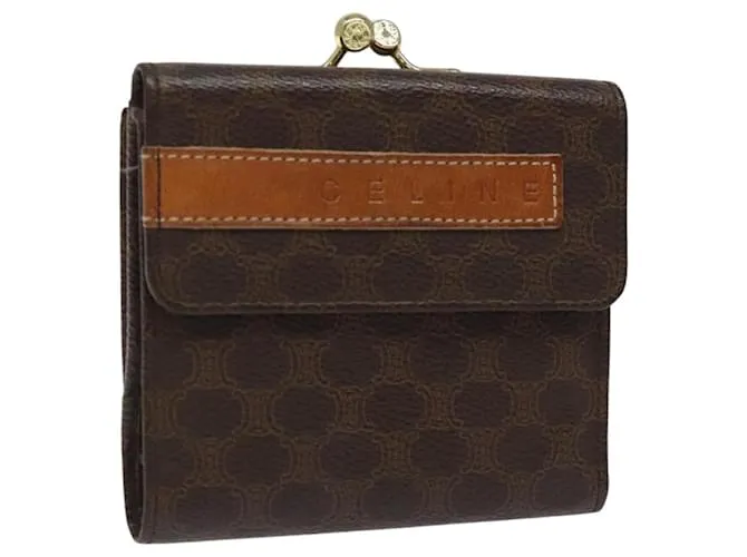 Céline Portafoglio compatto in tela Macadam CELINE in pelle PVC marrone Auth yk17906