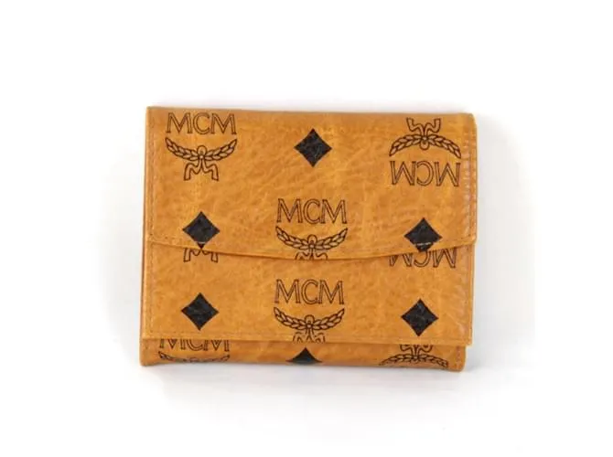Portafoglio in pelle marrone MCM a tre pieghe