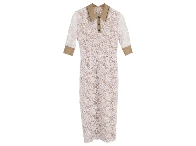 Abito midi in pizzo Alessandra Rich in cotone bianco