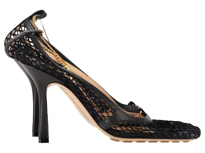 Pumps Bottega Veneta Stretch in rete nera e pelle Nero