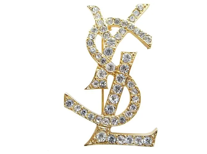 Spilla in metallo con strass Yves Saint Laurent Argento D'oro