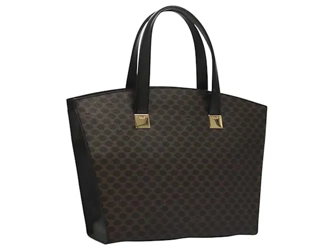 Céline Borsa a mano in tela Macadam CELINE in pelle PVC marrone oro Auth 117630 D'oro