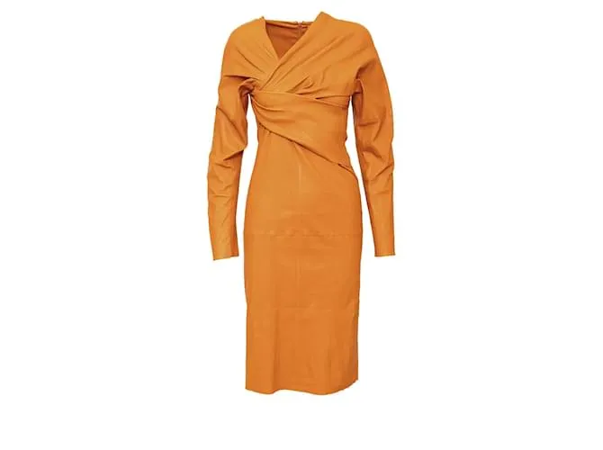 Abito midi in pelle Bottega Veneta Arancione