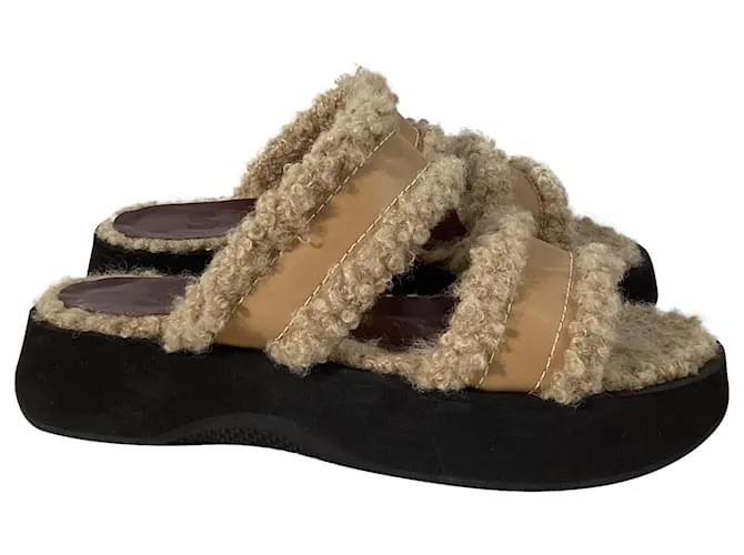 Sandali scivolosi in shearling Staud Siesta in pelle marrone Rosso