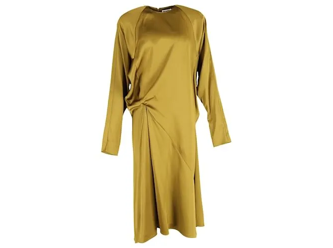 Abito midi arricciato Jil Sander in seta verde Verde oliva