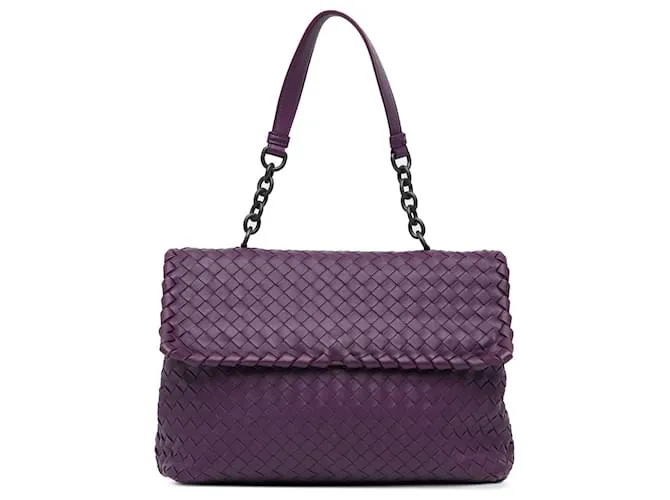 Borsa a spalla Bottega Veneta Olimpia in nappa intrecciato viola medio Porpora